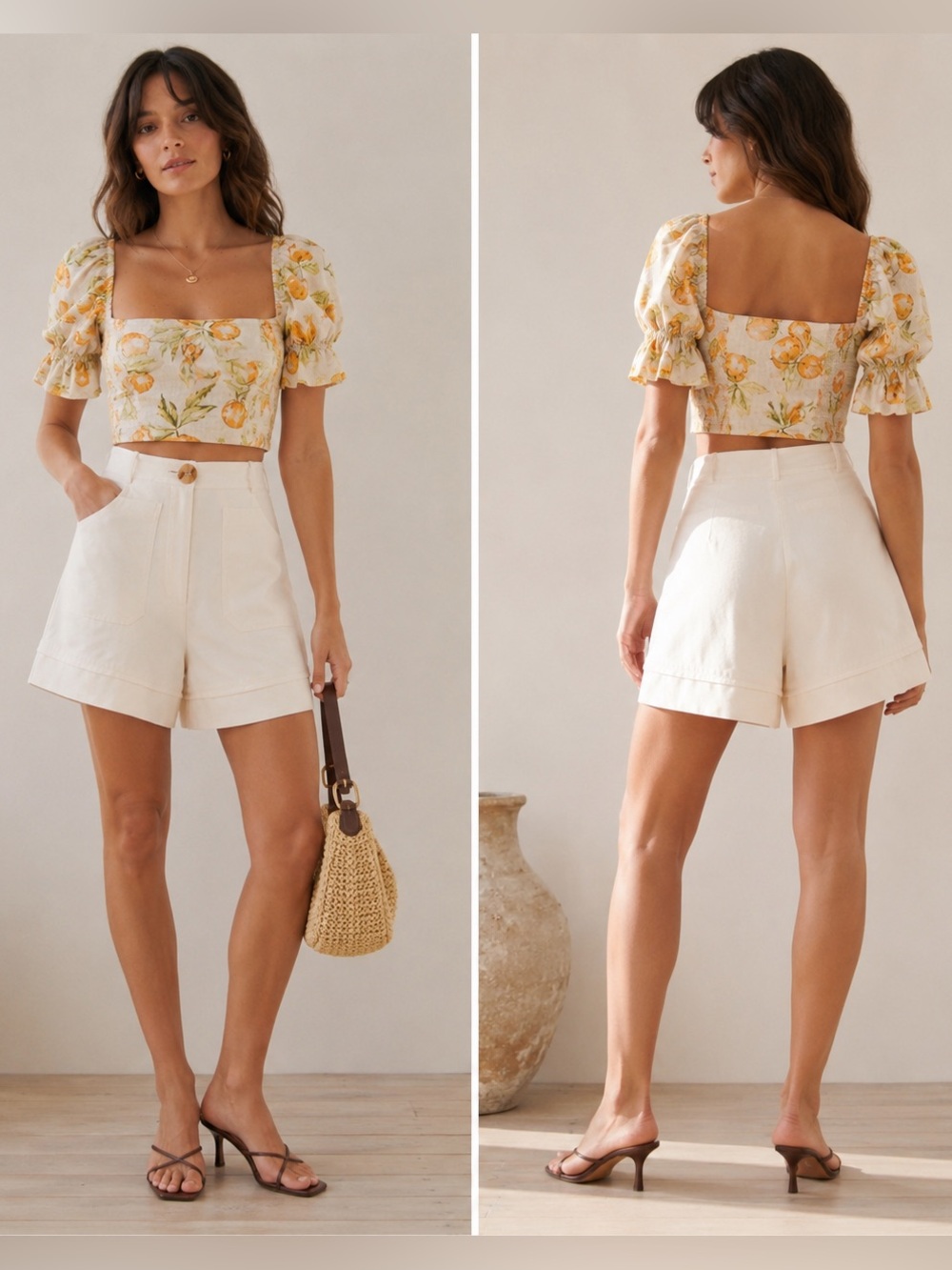 SANCIA Thylane A-Line Shorts XS Beige High Rise Asymmetrical Button Resort Coast